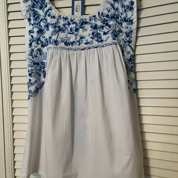 Mi Golondrina Blue & White Cielo Mexicano Flores Blouse - Size Small - Picture 7 of 12
